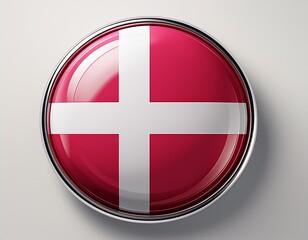Obraz premium Runder Button mit Flagge von Dänemark – glänzend, 3D-Optik, isoliert auf Weiß