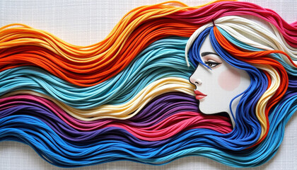 Vibrant hair art with flowing strands in various shades, showcasing creativity and beauty in unique design. captivating visual experience
