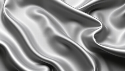 Sleek silver fabric drapes elegantly, showcasing smooth, flowing textures that evoke sense of luxury and sophistication