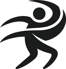 Dynamic abstract human figure in motion silhouette logo design with curved lines