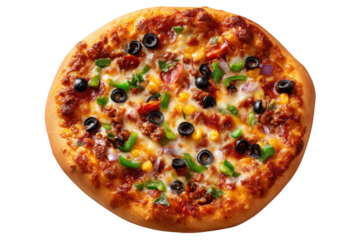 Artfully arranged gourmet pizza on a black background showcasing fresh ingredients and culinary craftsmanship in high definition resolution PNG Transparent Background