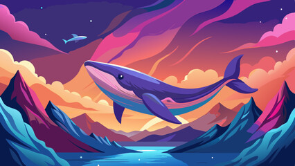 whale flying through the mountains
