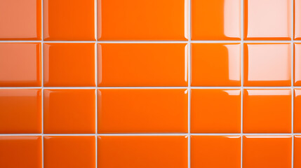Bright orange tiles with white grout create a vibrant, modern surface. Their glossy finish reflects light, enhancing the cheerful hue and clean lines.