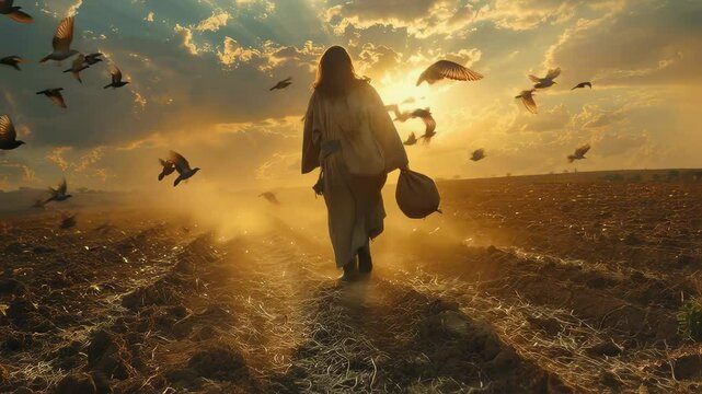 The sower went out to sow. Video can be used to illustrate the gospel of the parable.