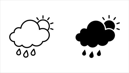 Rain icon set, Cloud signs, Storm weather symbol, Raindrop symbols, illustration isolated on white background.