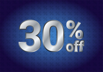 30% . 30 percent Off. Thirty percent. Sale banner and poster. Vector illustration. silver 3d banner