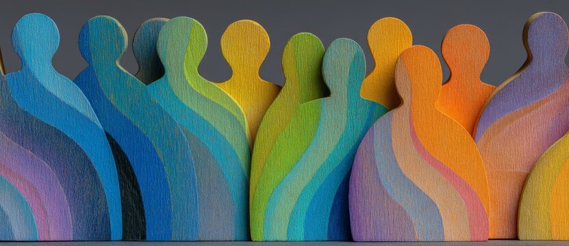 Figurines made of wood and color that symbolize diversity and inclusion