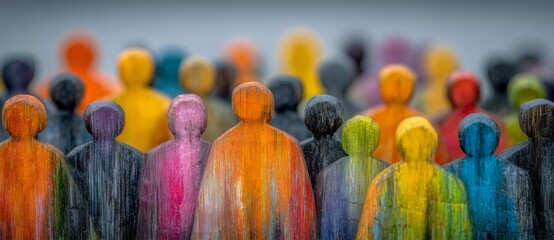 Fototapeta premium Wooden figures of various colors promoting diversity and inclusion