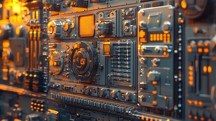 Close-up view of a futuristic technological panel.