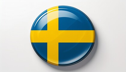 Obraz premium Runder Button mit Flagge von Schweden – glänzend, 3D-Optik, isoliert auf Weiß