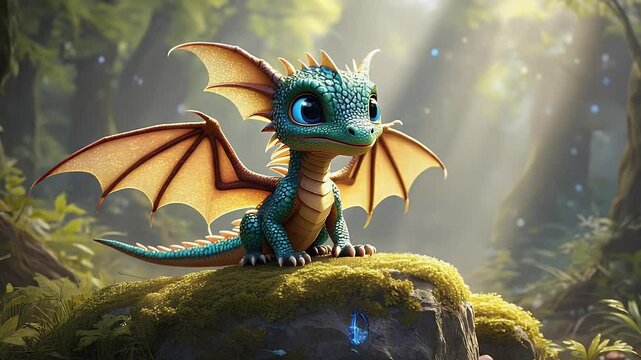 Emerald Dragon Fledgling in Enchanted Forest