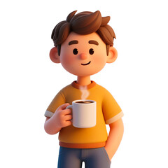 Cartoon Man Enjoying Coffee