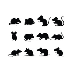 Mouse and Rat Silhouette Vector Set – Rodent Animal Collection
