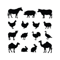 Farm Animal Silhouette Collection – Vector Icons Set