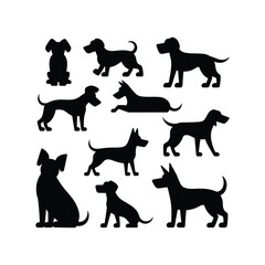 Dog Silhouette Vector Set – Various Breeds and Poses