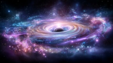 Obraz premium A glowing nebula and galaxy exist within an abstract space that also contains a black hole