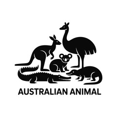 Australian Animals Silhouette Collection – Kangaroo, Emu, Koala, Crocodile, Platypus