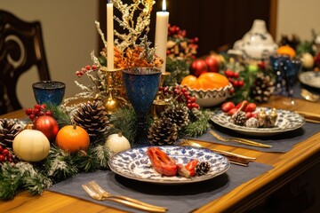 Festive Christmas dinner table setting