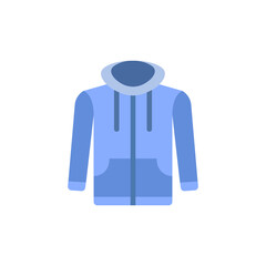 Comfortable light blue hoodie with zipper, cozy fashion for cold days, flat illustration