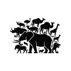 Silhouette Group of African Wild Animals – Vector Illustration