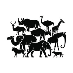 Silhouette Collection of African Wild Animals – Vector Illustration