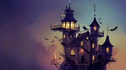 Enchanting Cartoon Halloween Castle Clipart: Whimsical, Spooky & Playful Illustrations for Festive Designs, Party Decor, and Digital Projects