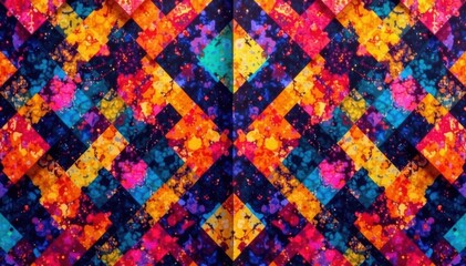 Geometric shapes repeat in vibrant colors forming a striking textile , surface, circles, colorful