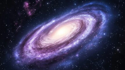 Fototapeta premium A vibrant spiral galaxy depicted in purple and blue hues, swirling arms filled with stars against a dark space backdrop
