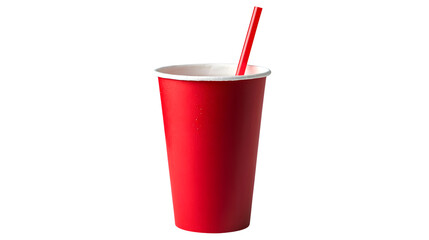 Refreshing Large Soda in Paper Cup with Straw Isolated on Transparent Background