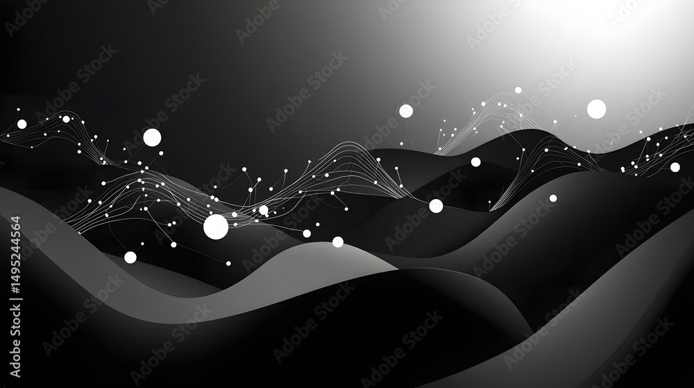 Fototapete abstract digital design with flowing shapes and light elements.