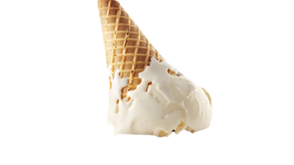 Melting Ice Cream Cone on White Background - Isolated Cone