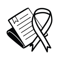 Pink Ribbon on Notebook with Pen and Awareness Note