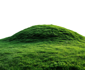 Lush green hill with vibrant grass in a serene landscape setting on a transparent background, cut out