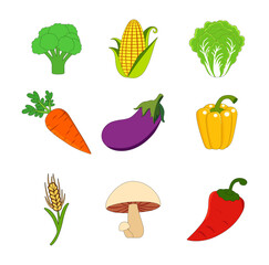 Cartoon Set 9 Icon Fresh Vegetable Digital Vectors Illustration