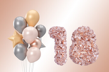 This beige birthday card captures the excitement of turning 18, showcasing decorative balloons and a shimmering number 18. Ideal for a memorable celebration