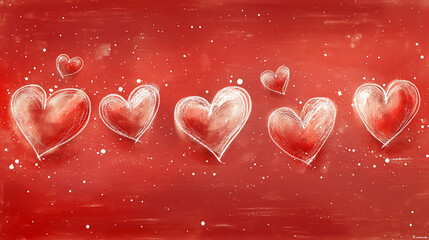 The background is red with hearts