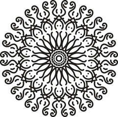 Intricate Floral Mandala Pattern in Black Line Art