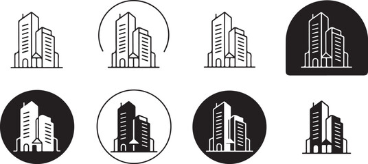 Modern Building Logos Set Line Art and Solid Icons