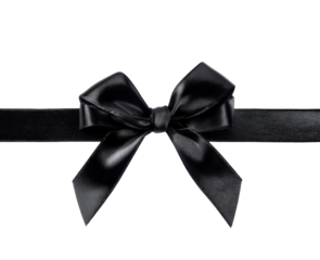 Elegant black ribbon bow for gift wrapping and decoration on a transparent background, cut out