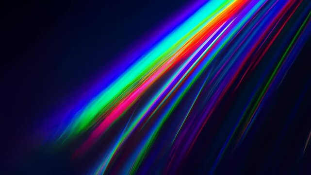 Iridescent light trails creating a modern and futuristic abstract design with vibrant colors and smooth, dynamic movement on black background