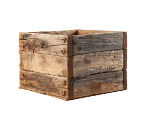Rustic wooden box for home decor and storage solutions on a transparent background, cut out
