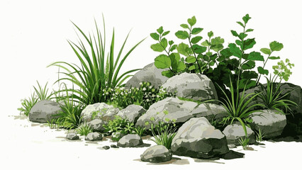 Soft Blooms on Solid Ground flowers on stone isolated watercolor vector illustration svg