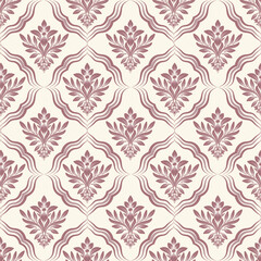 seamless damask pattern with red flower element and cream background, vintage design, vector illustration elegant for textile, curtain, cushion cover, rug, scarf, scarf, bedding, upholstery fabric