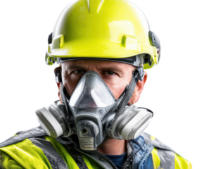 Safety in construction with protective gear during work tasks on a transparent background, cut out