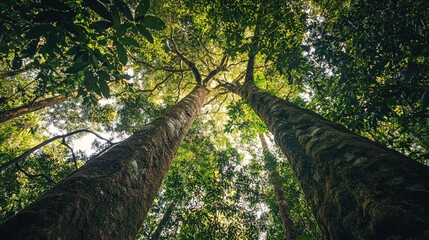The towering trees of the Amazon Rainforest in Anavilhanas, with vines hanging down, creating a perfect habitat for exotic wildlife.