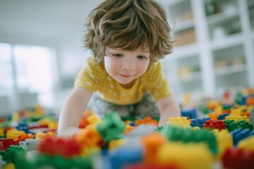 Fototapeta premium An autistic child's education is supported through alternative online learning methods that combine play with personalized instruction, embracing neurodiversity