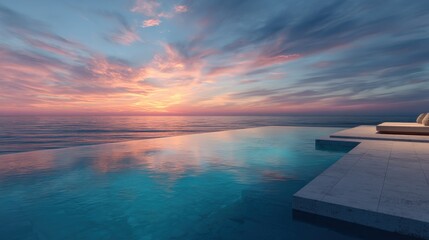 Infinity Pool Overlooking Ocean at Sunset, Evoking Tranquility and Relaxation for Luxury Travel and Vacation Getaways : Generative AI