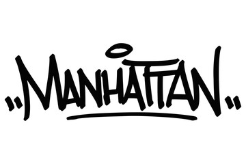 Manhattan graffiti tag in bold black lettering on white background. Clean urban style, ideal for iconic city culture, hip hop, and creative street art projects.