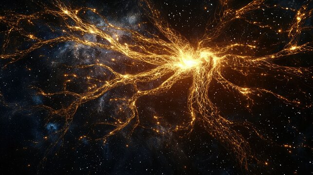 The Tree of Life with its roots glowing as it connects with the heart of the earth, while the branches soar through space, entwined with constellations.