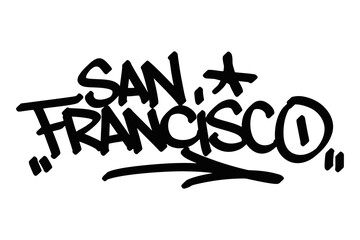 San Francisco graffiti tag in bold black lettering on white background. Clean urban style, ideal for tech culture, creativity, and vibrant street art projects.